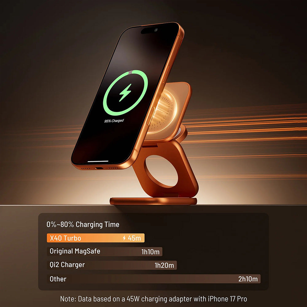 X40 Turbo Qi2.2 Certified 25W 3-in-1 MagSafe Foldable Wireless Charging Stand  - Cosmic Orange