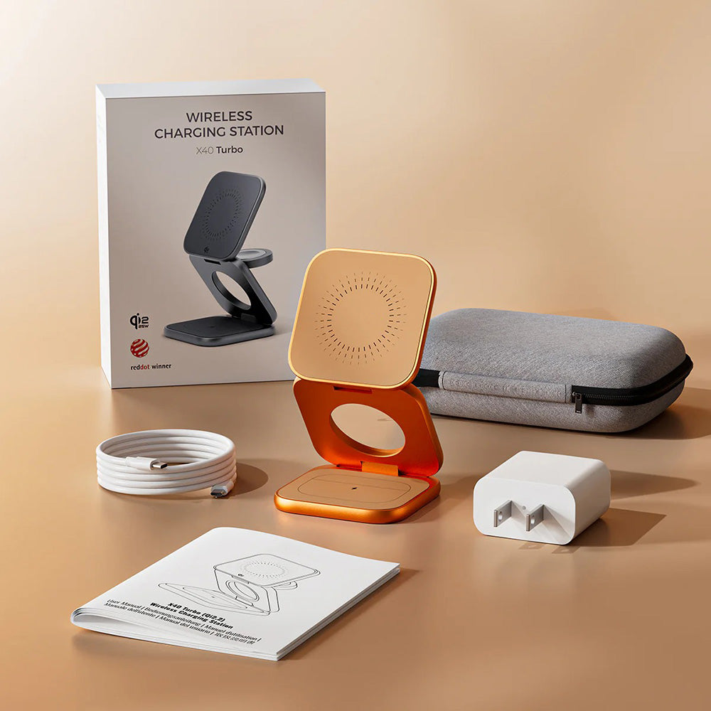X40 Turbo Qi2.2 Certified 25W 3-in-1 MagSafe Foldable Wireless Charging Stand  - Cosmic Orange