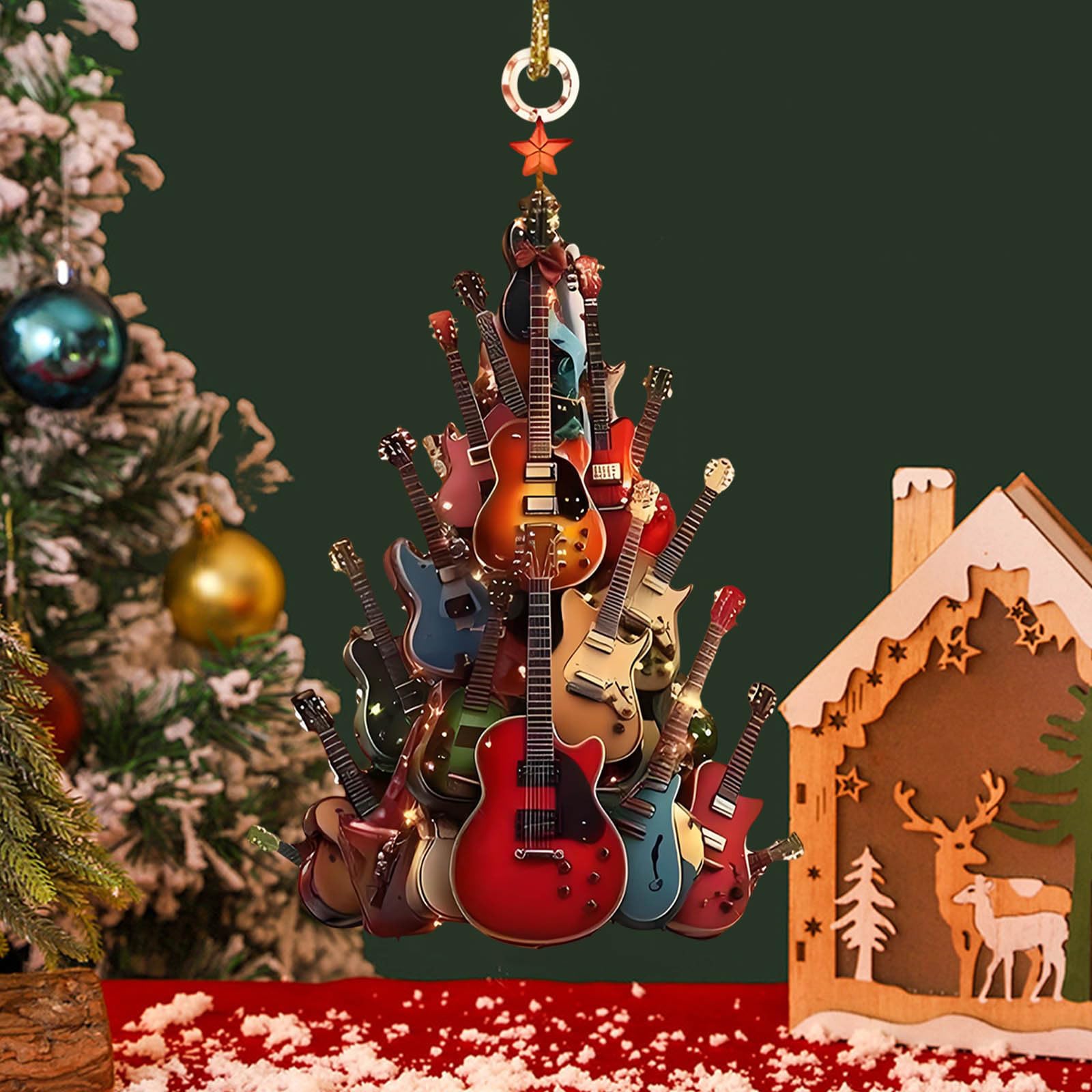 Rockin' Around The Guitar Christmas Tree Ornament - statlk