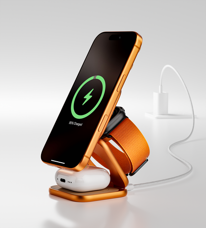 X40 Turbo Qi2.2 Certified 25W 3-in-1 MagSafe Foldable Wireless Charging Stand  - Cosmic Orange
